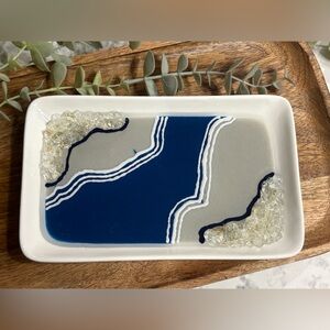 Handmade Geode Inspired Blue and Gray Trinket Dish